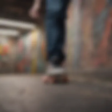 Cultural Impact of Grimple Stix in Skateboarding Graffiti art in the background featuring Grimple Stix branding, reflecting skate culture