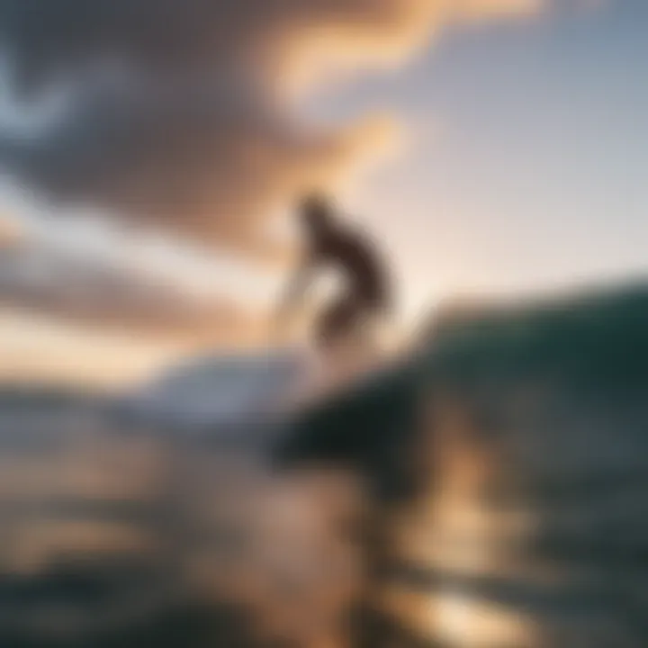 Surfers riding the waves during sunset, highlighting the vibrant local surf culture.