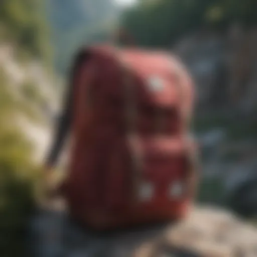 Stylish Herschel Burgundy Backpack on a rocky terrain