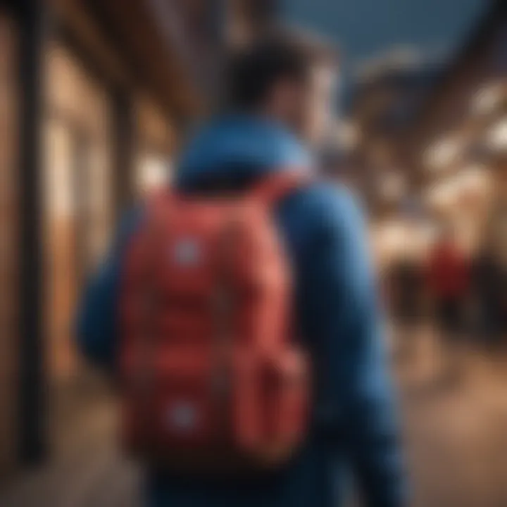 User interacting with Herschel Crosshatch Backpack during a sports activity