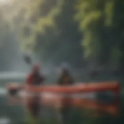 A kayaker inspecting equipment for safety