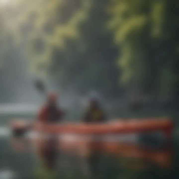 A kayaker inspecting equipment for safety