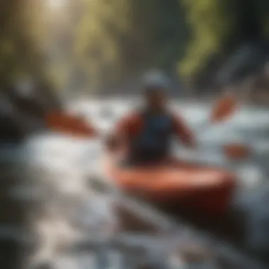 A kayaker navigating through challenging terrain