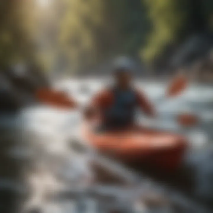 A kayaker navigating through challenging terrain