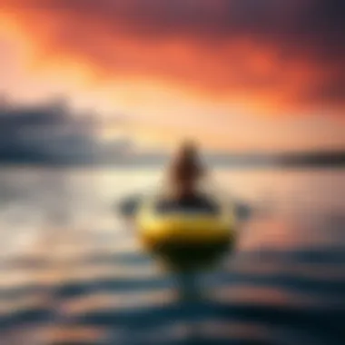 Inflatable paddle board on serene waters