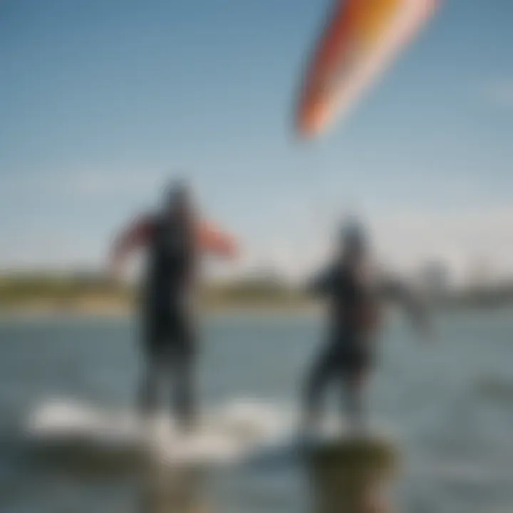 An instructor guiding a student during a kite surfing lesson in Charleston waters
