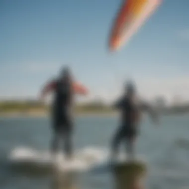 Instructor and Student on the Water An instructor guiding a student during a kite surfing lesson in Charleston waters