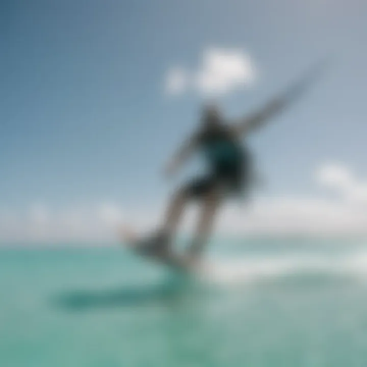 Breathtaking view of kiteboarders gliding over turquoise waters