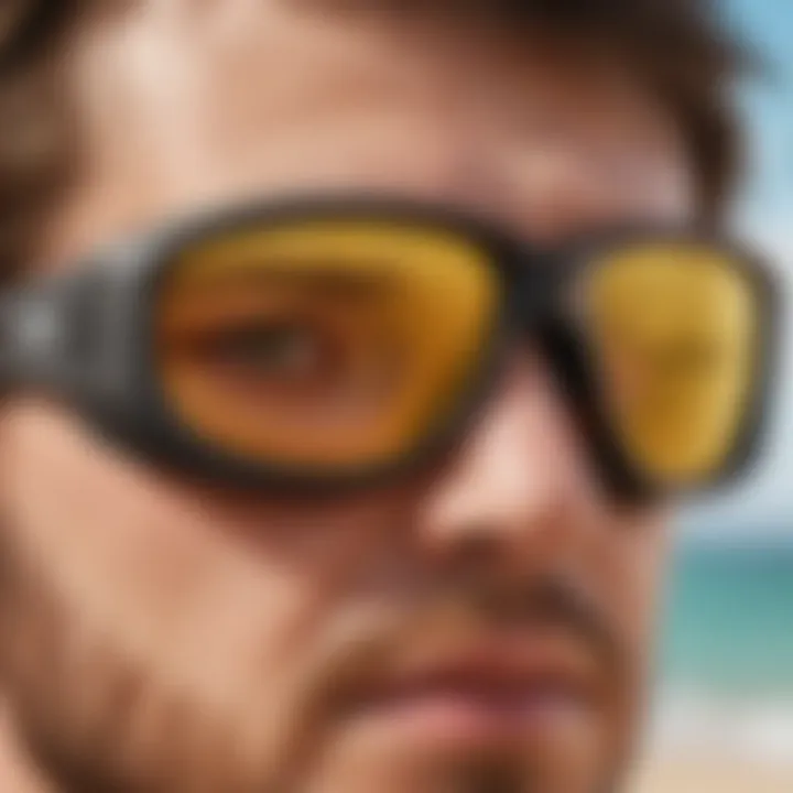 Detailed view of kitesurf glasses with focus on frame design