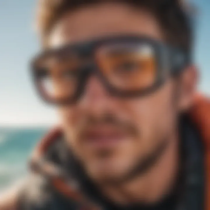 Kitesurfer wearing glasses against a vibrant ocean backdrop