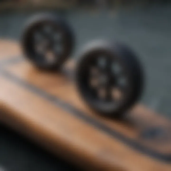 A side view of the Landyachtz Dinghy board displaying its wheels and hardware.