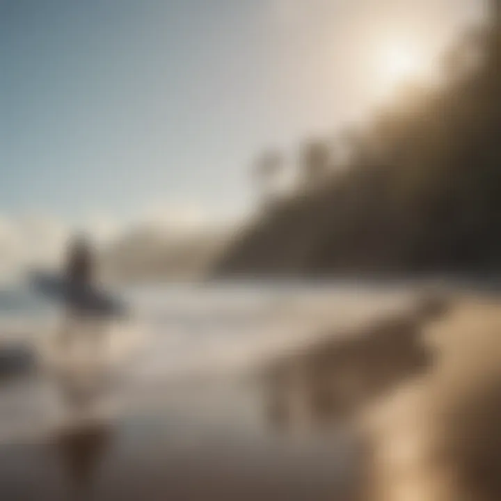 A group of enthusiastic beginners taking a surfing lesson on a tropical beach