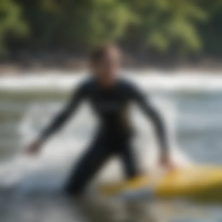 Local surf instructor providing guidance to students in the water