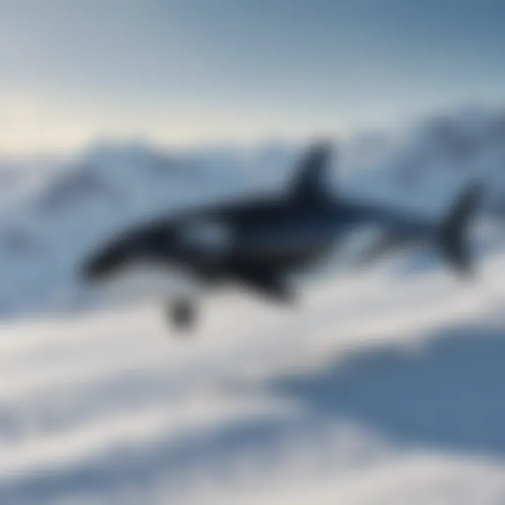 Rider demonstrating Lib Tech Orca on snowy terrain