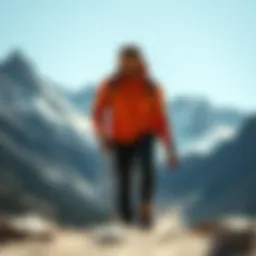 Dynamic layering of long sleeve tops on a rugged mountain background
