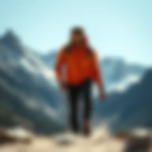 Dynamic layering of long sleeve tops on a rugged mountain background