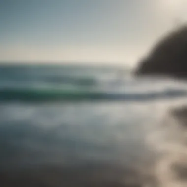 A serene ocean view with a lone surfer in the distance