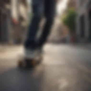 A beginner practicing balance on a skateboard