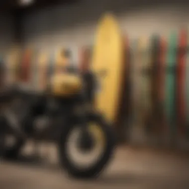 Different types of surfboard motorcycle racks displayed together, illustrating options available for surfers.