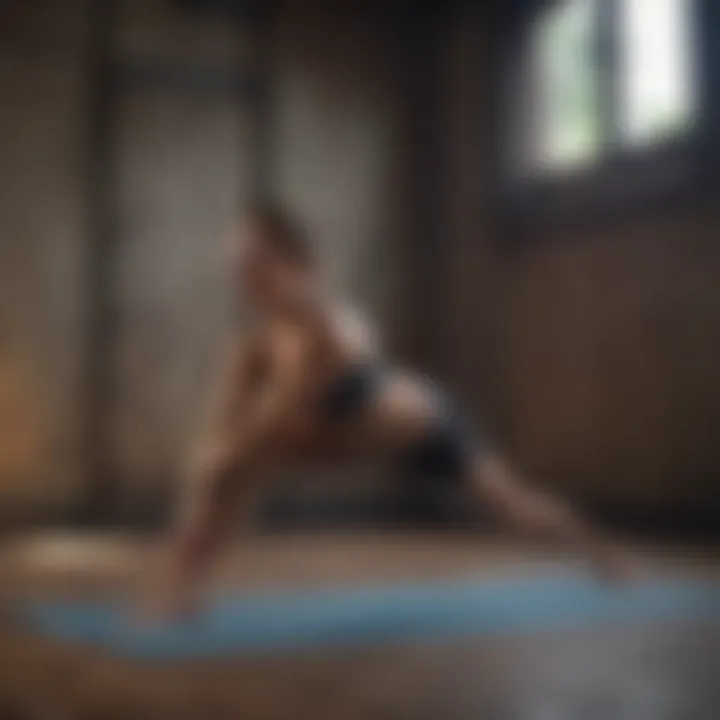 Extreme athlete performing a focused yoga stretch to improve flexibility.