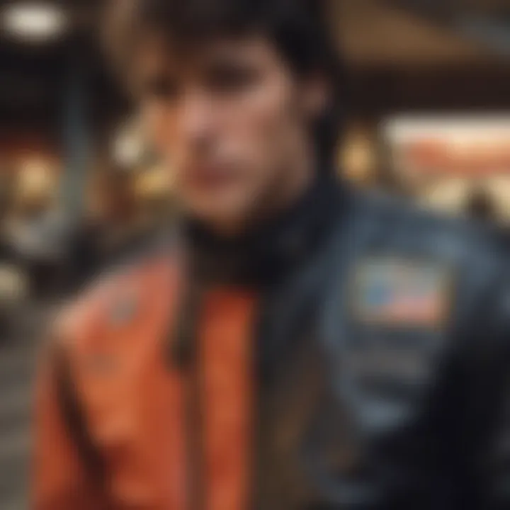 A vintage advertisement featuring the Members Only black racer jacket, highlighting its cultural impact in the 1980s.