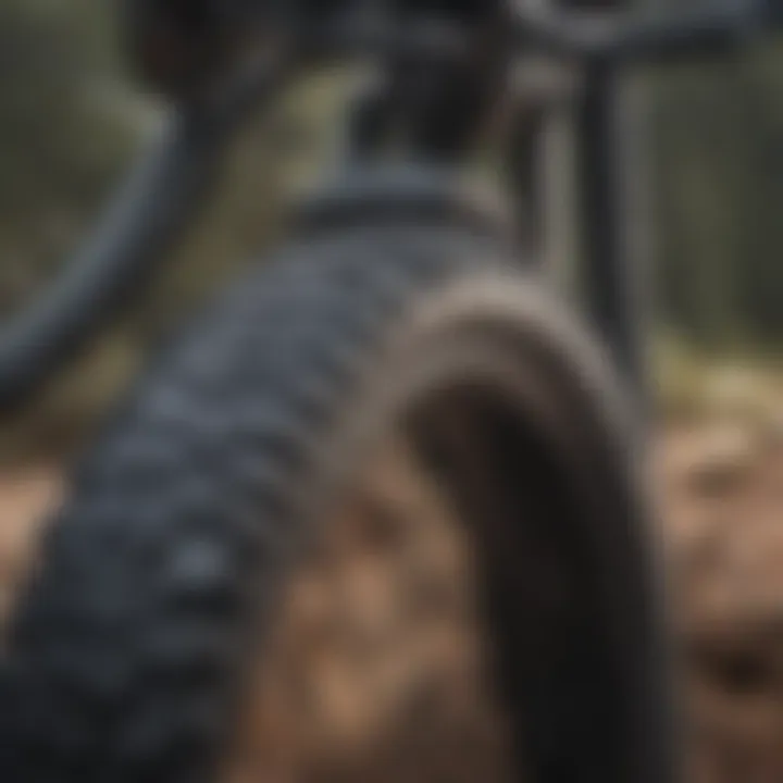 Detailed view of a mountain bike tire showcasing tread patterns