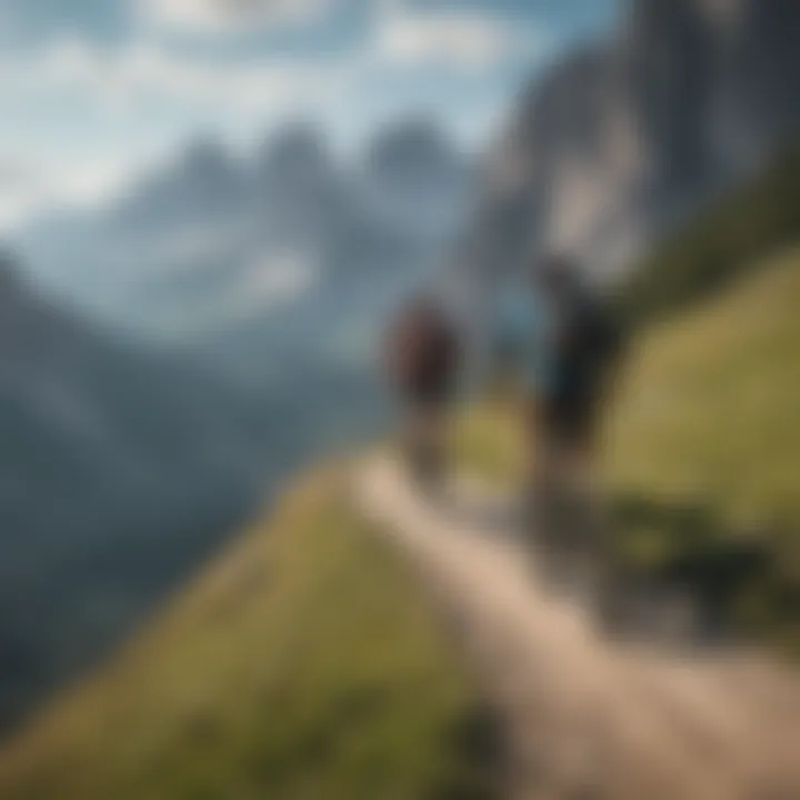 Group of mountain bikers enjoying a scenic view in the Dolomites