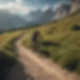 Panoramic view of the Dolomites with mountain bikers on a trail