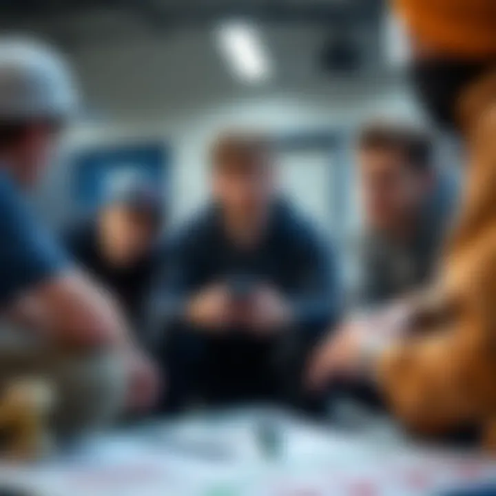 Innovative Marketing Strategies in Skateboarding A group of individuals engaging in a marketing brainstorming session for a skate brand