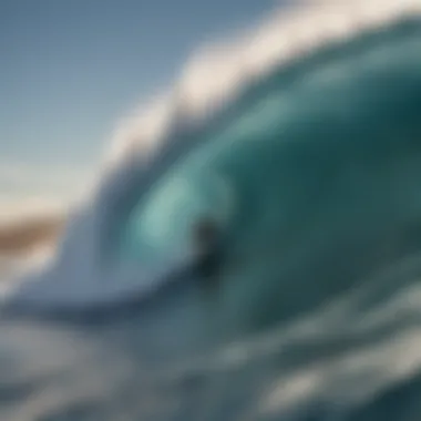 Surfer riding a massive wave at Jaws