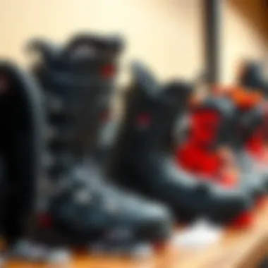 Close-up of snowboarding boots and bindings