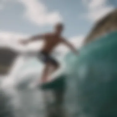 A beginner surfer catching a small wave