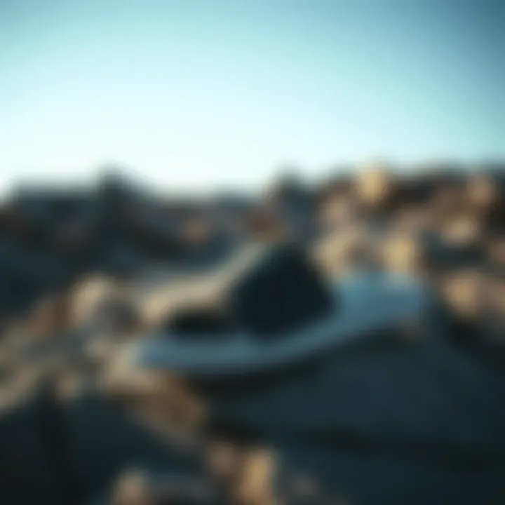 Fashionable Appeal of Nike Slide with Strap Stylish Nike Slide with Strap on a rocky surface