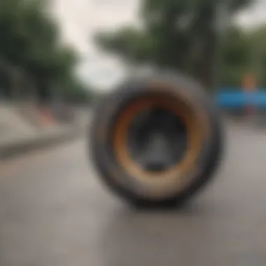 OJ Wheels displayed in a vibrant skate park environment