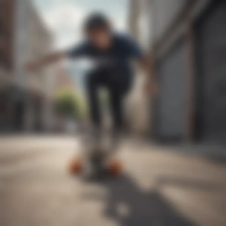 Skateboarder performing tricks with OJ Wheels in an urban setting