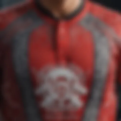 A close-up view showcasing the intricate design patterns of a one piece jersey used in extreme sports.