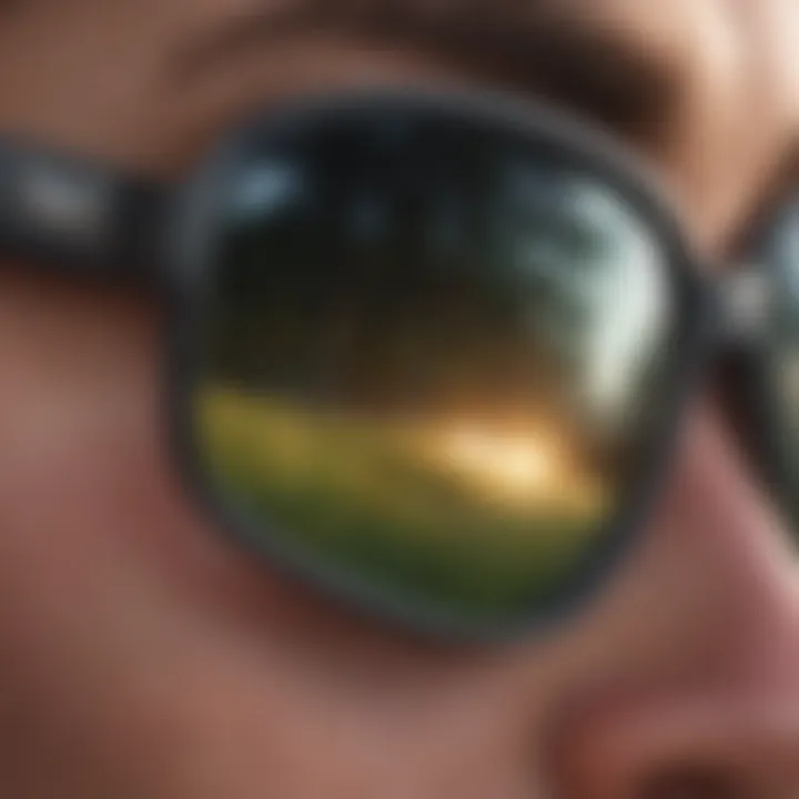 Close-up of polarized lenses reflecting sunlight