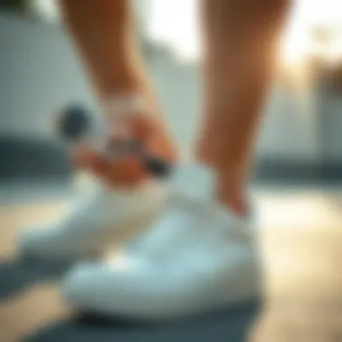 Close-up of Crep Protect being applied on white shoes