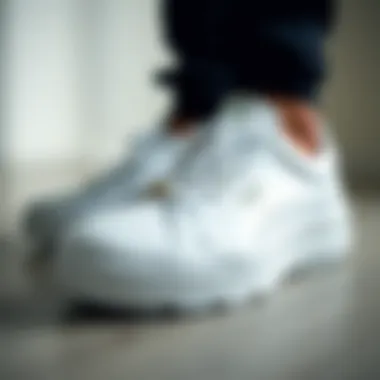 Well-maintained white sneakers displayed elegantly