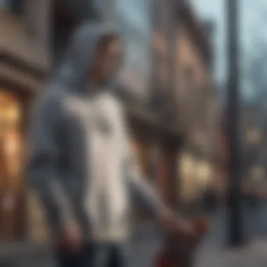 Skateboarder wearing the hoodie in an urban setting