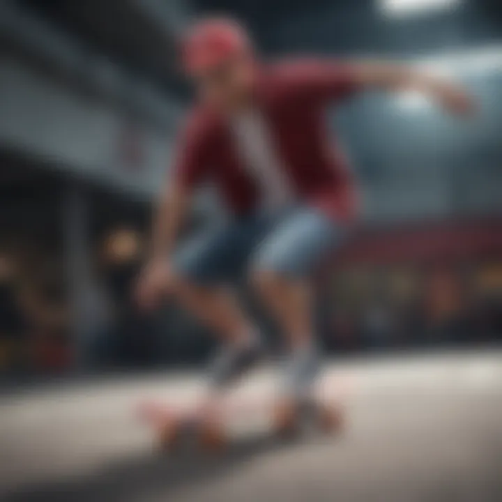 Athlete wearing red checkered slip-on Vans while performing a skateboard trick