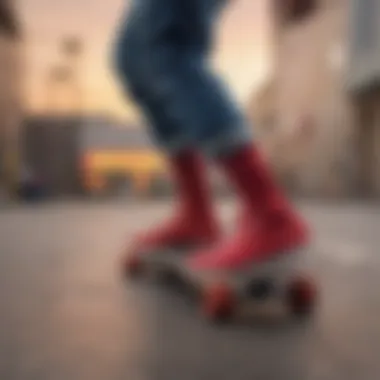 Dynamic shot of a skateboarder wearing red stance socks