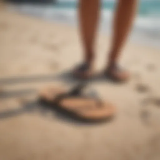 Stylish Reef canvas flip flops on a sandy beach