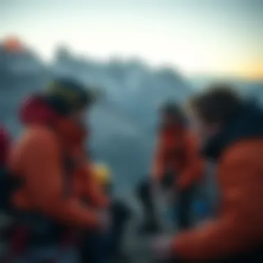 Climbing Community An intimate moment capturing the camaraderie shared among climbers at a scenic base camp