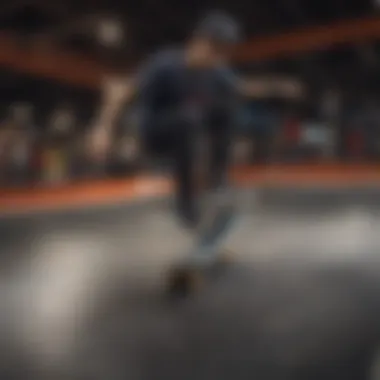 A skater performing a trick on an RVCA board at a vibrant skate park.