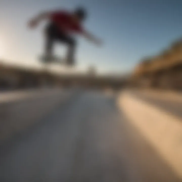 Skateboarder performing tricks with Santa Cruz deck rails aiding stability