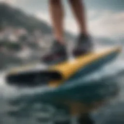 Close-up view of a self-propelled hydrofoil board showcasing its sleek design and engineering