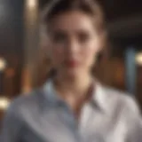 Elegant short sleeve button down blouse in a fashionable setting