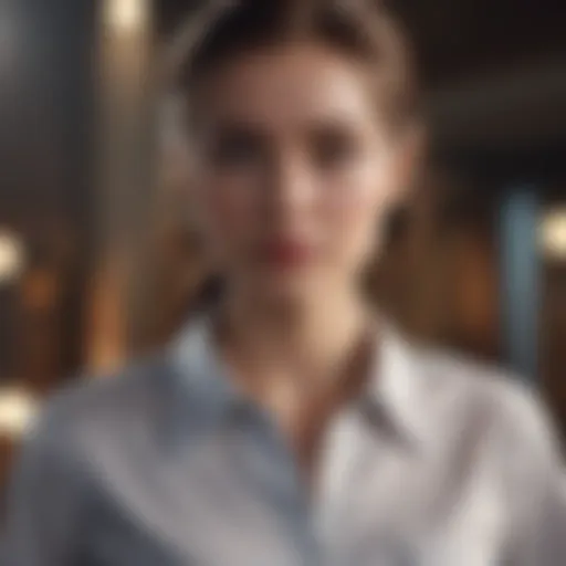 Elegant short sleeve button down blouse in a fashionable setting