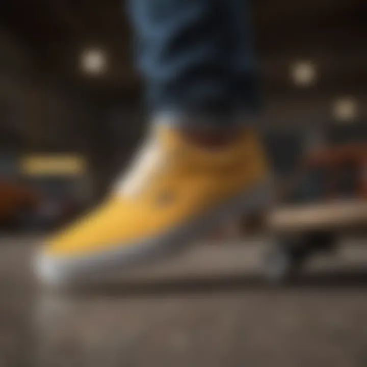Skateboarder showcasing Simpson Vans shoes in action